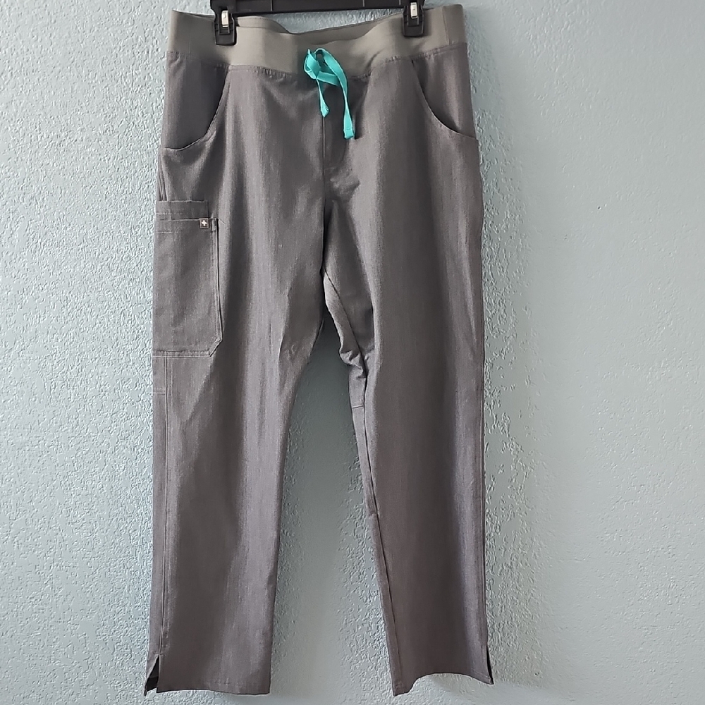 Figs Gray Pants with Teal Accent